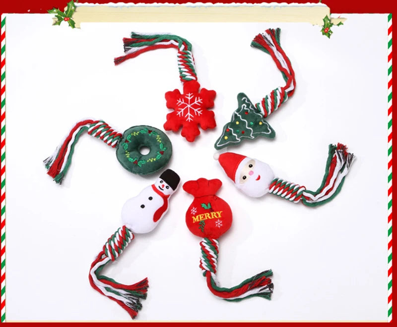 Christmas Plush Squeaky Puppy Dog Toys Rope Knot Pet Chew Toy for Small Dogs Chihuahua mascotas Accessories juguetes para perro - Dogy