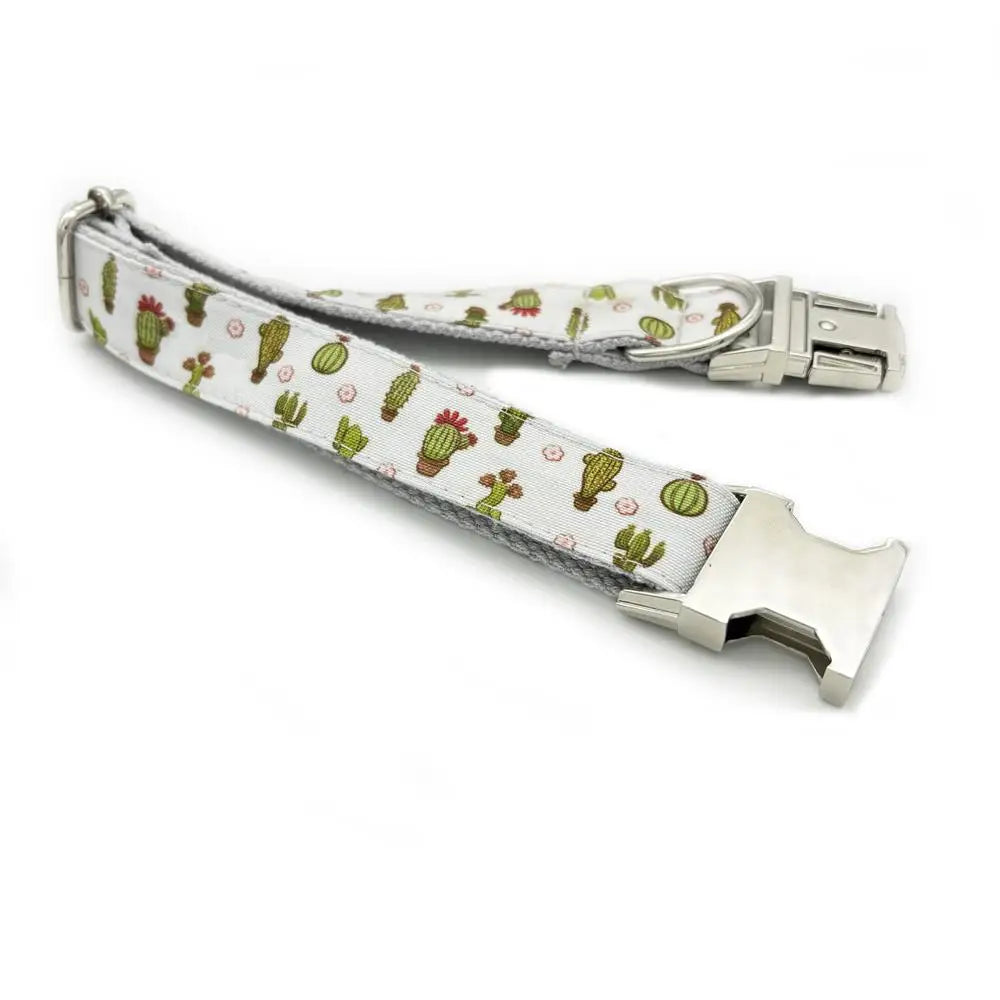 Personalized Dog Collar, Customized Pet Collar, Free Engraving, ID Nameplate Tag, Cartoon Cactus Collars, Leash Dogy