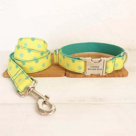 Personalized Pet Collar Customized Nameplate ID Tag Adjustable Small Yellow Gragon Paw Cat Dog Collars Lead Leash Dogy