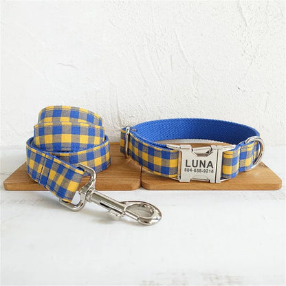 Personalized Pet Collar Customized Nameplate ID Tag Adjustable Blue Yellow Plai Cat Dog Collars Lead Leash Dogy