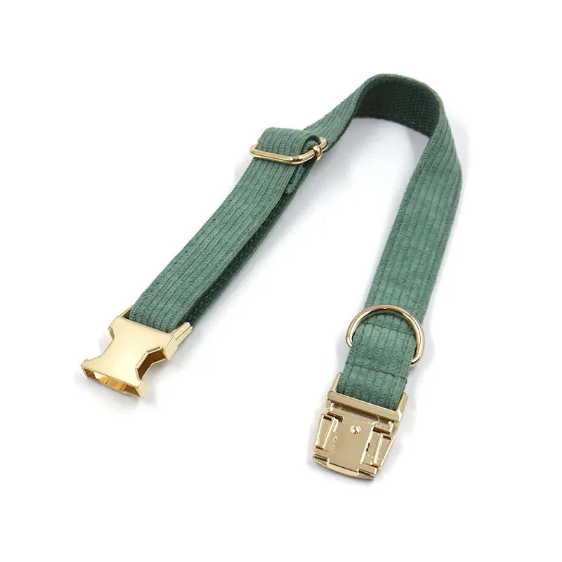 Personalized Dog Collar Custom Pet Collar Free Engraving ID Name Tag Pet Accessory Dark Green Thick Fiber Puppy Collar Leash Dogy