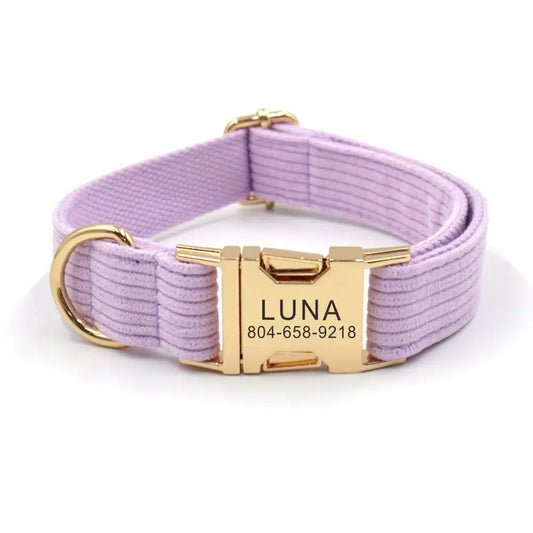 Personalized Dog Collar Custom Pet Collar Free Engraving ID Name Tag Pet Accessory Pink Purple Thick Fiber Puppy Collar Leash Dogy