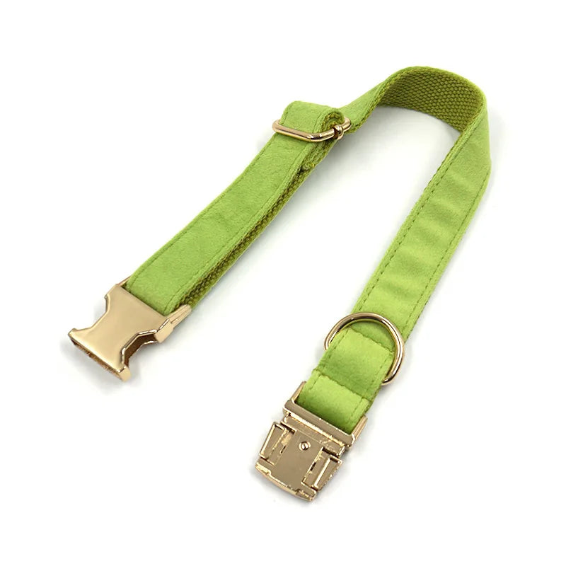 Personalized Dog Collar with Name Tag, Custom Pet Collar, Free Engraving ID Tag, Green Velvet Fiber, Puppy Leash, Pet Accessory Dogy