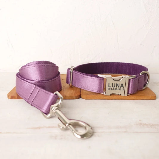 Personalized Dog Collar with Name Tag, Custom Pet Collar, Free Engraving, Pet Accessory, Shiny Purple Leash House of kix