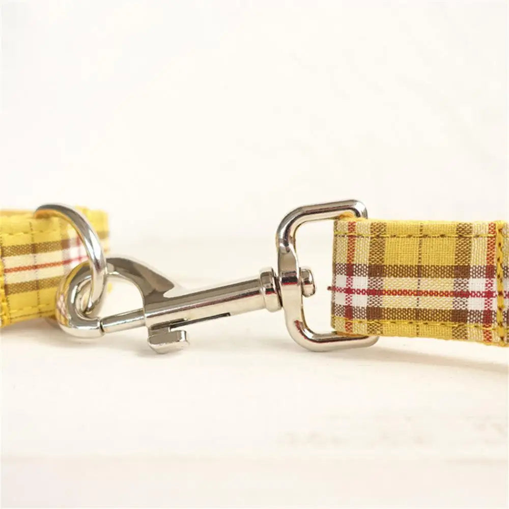 Personalized Pet Collar, Customized Nameplate ID Tag, Adjustable Suit Fiber Lemon Plaid Cat and Dog Collars, Lead Leash Dogy