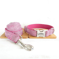 Personalized Dog Collar with Name Tag, Custom Pet Collar, Free Engraving, Fiber Puppy Leash, Pet Accessory, Pink Suit Dogy