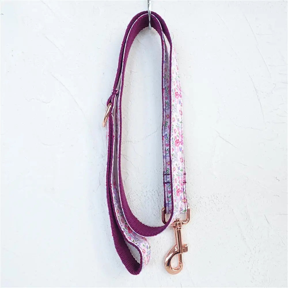 Personalized Pet Collar Customized Nameplate ID Tag Adjustable Purple Flower Cat Dog Collars Lead Leash Dogy