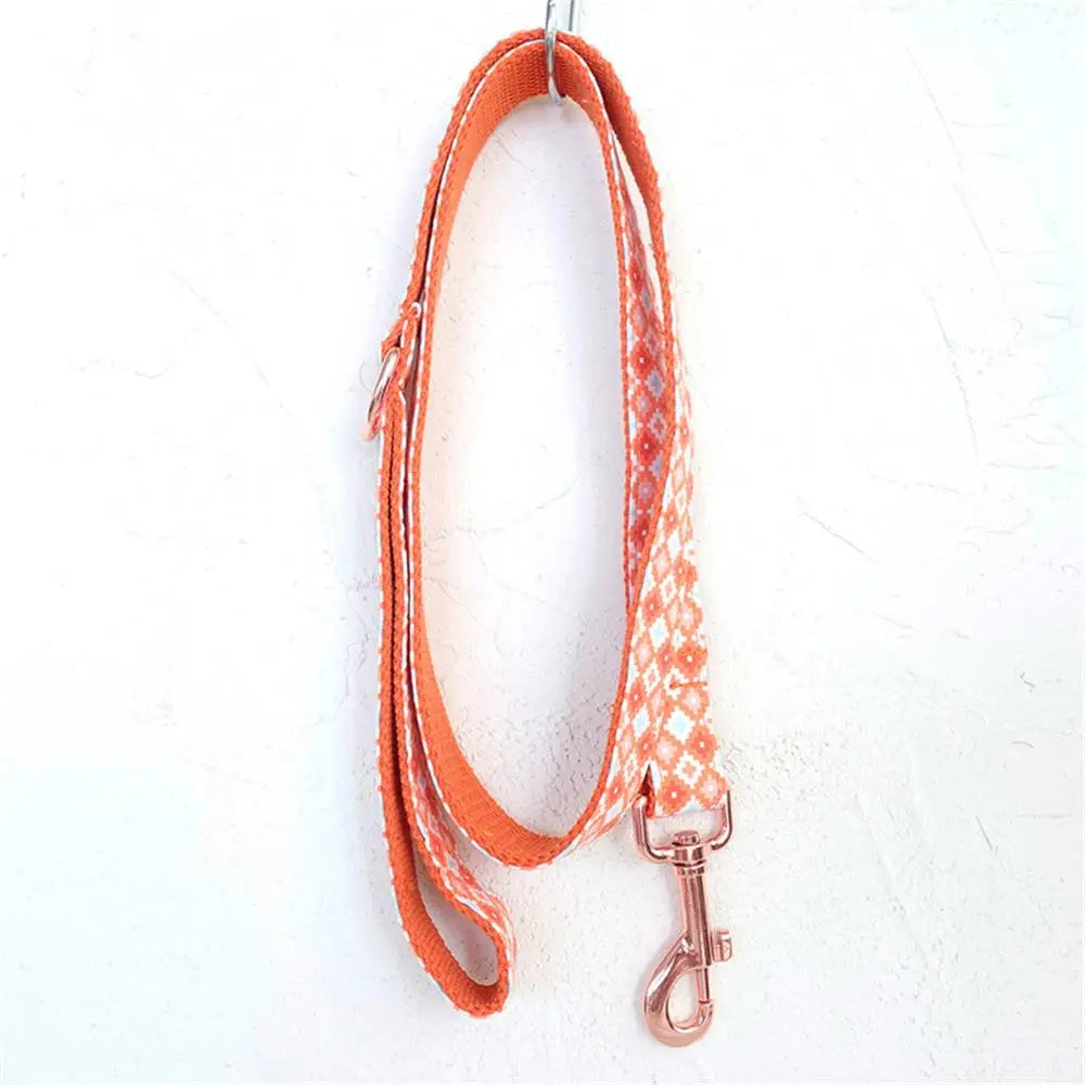 Personalized Pet Collar, Customized Nameplate ID Tag, Adjustable, Orange Geometry, Cat and Dog Collars, Lead Leash Dogy