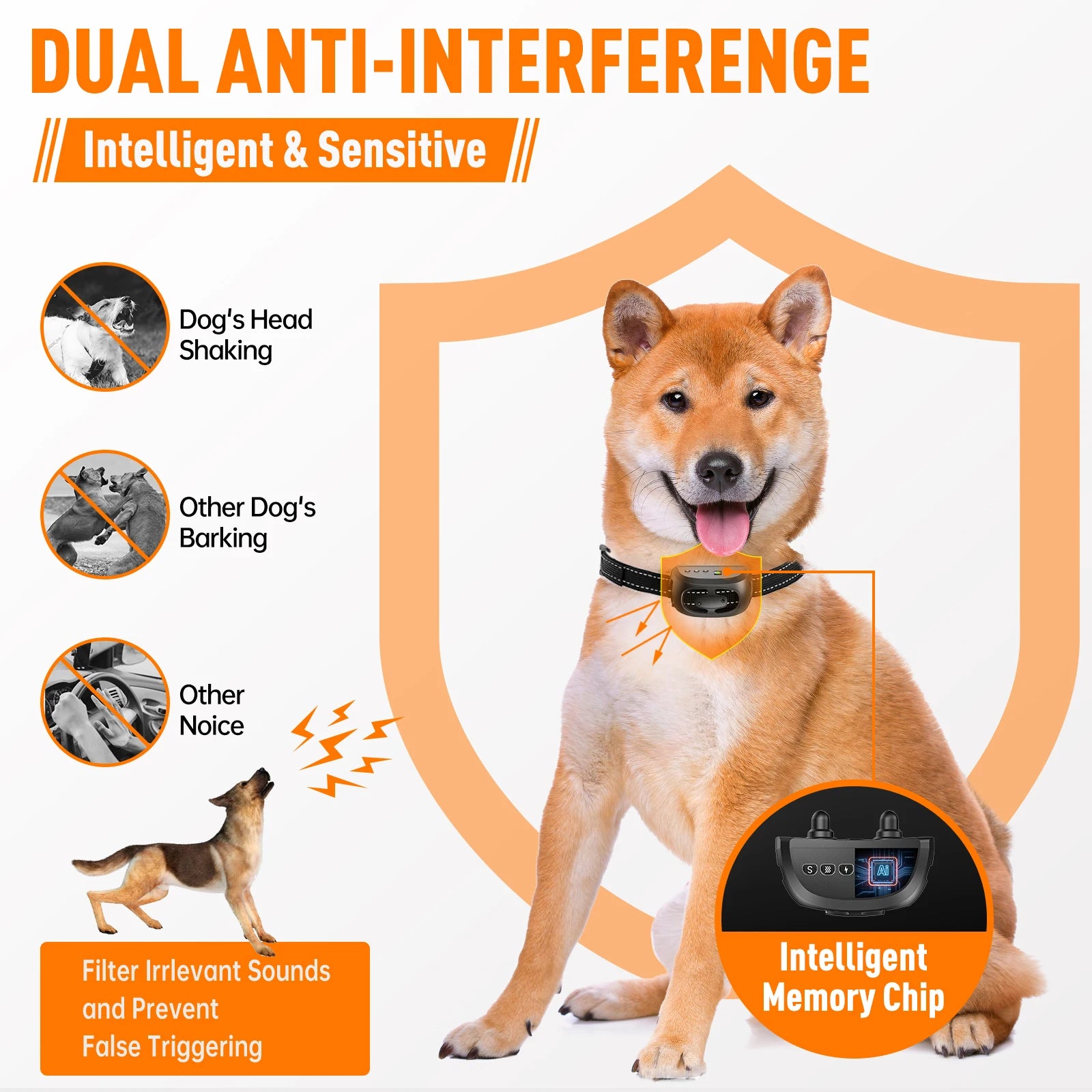 ABQP Automatic Anti Barking Dog Collar Rechargeable Electric Dogs Training Collar Dog Stop Barking Vibration Waterproof Collar - Dogy