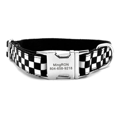 Personalized Pet Collar White Black Cube Cool Durable Custom Puppy Name ID Tag Adjustable Basic Dog Collars Leash Dogy