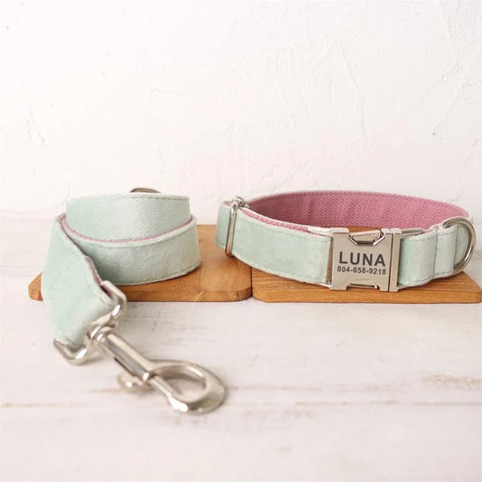 Personalized Dog Collar Custom Pet Collar Engraving ID Name Tag Pet Accessory Mint Pink Puppy Collar Leash Dogy