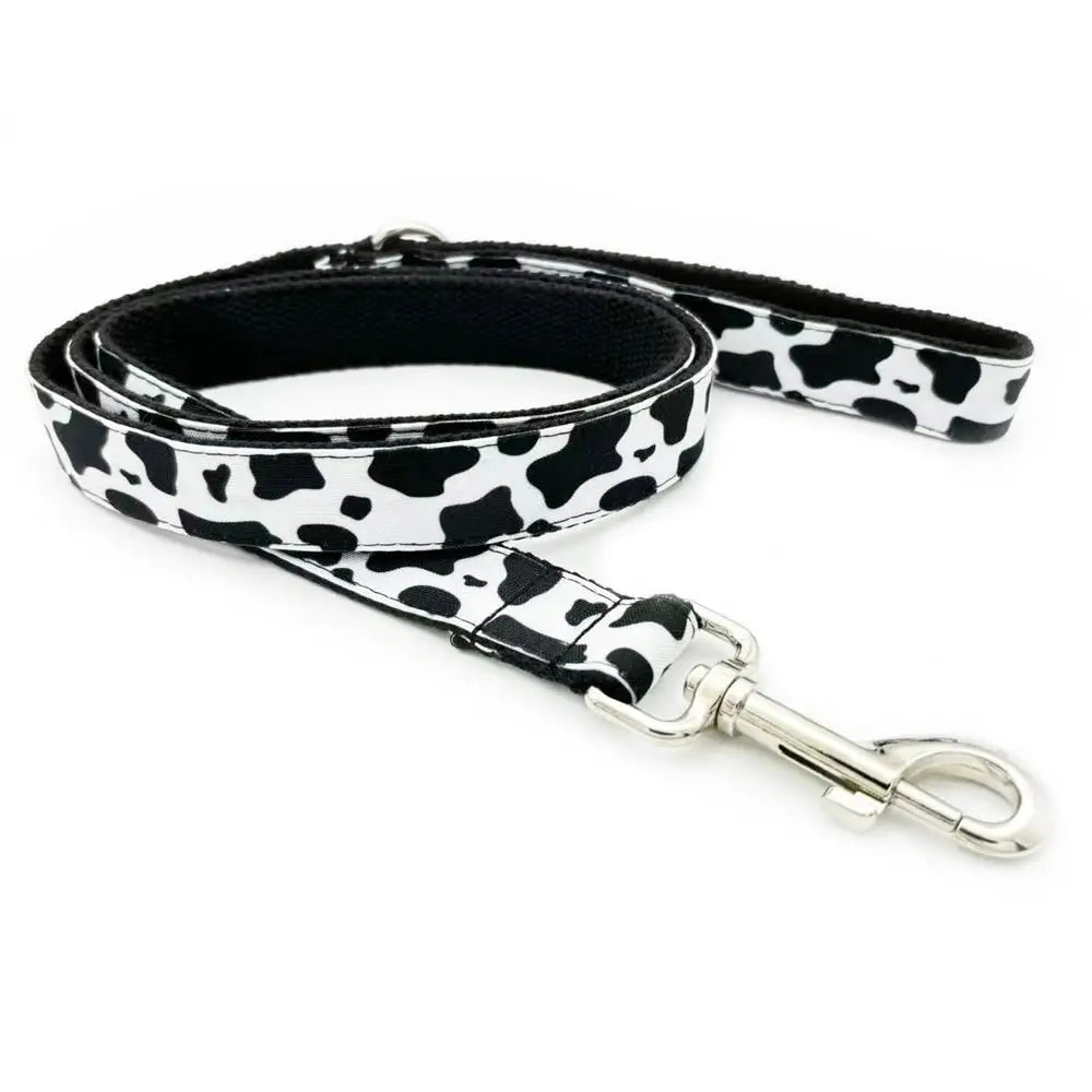 Personalized Cow Pattern Pet Collar Custom Puppy ID Tag Adjustable Cat Accessory Black White Basic Dog Collars Leash Dogy