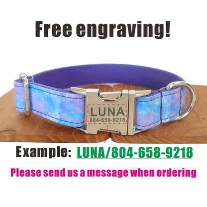 Personalized Pet Collar, Puppy Nameplate, ID Tag, Adjustable Buckle, Strong Galaxy Space, Free Engraving Collars, Leash Dogy