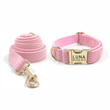 Personalized Dog Collar with Name Tag, Pet Leash, Free Engraving, Thick Fiber, Puppy Accessory, Pink, Free Engraving Dogy