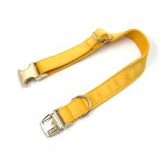 Personalized Dog Collar with Name Tag, Custom Pet Collar, Free Engraving, Leash, Yellow Velvet Fiber, Puppy Accessory Dogy